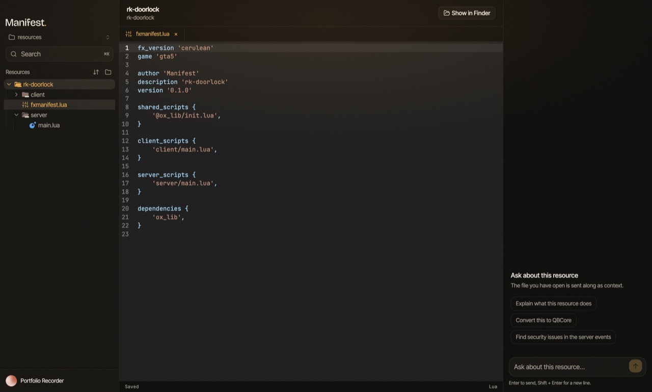 Screenshot of manifest-code